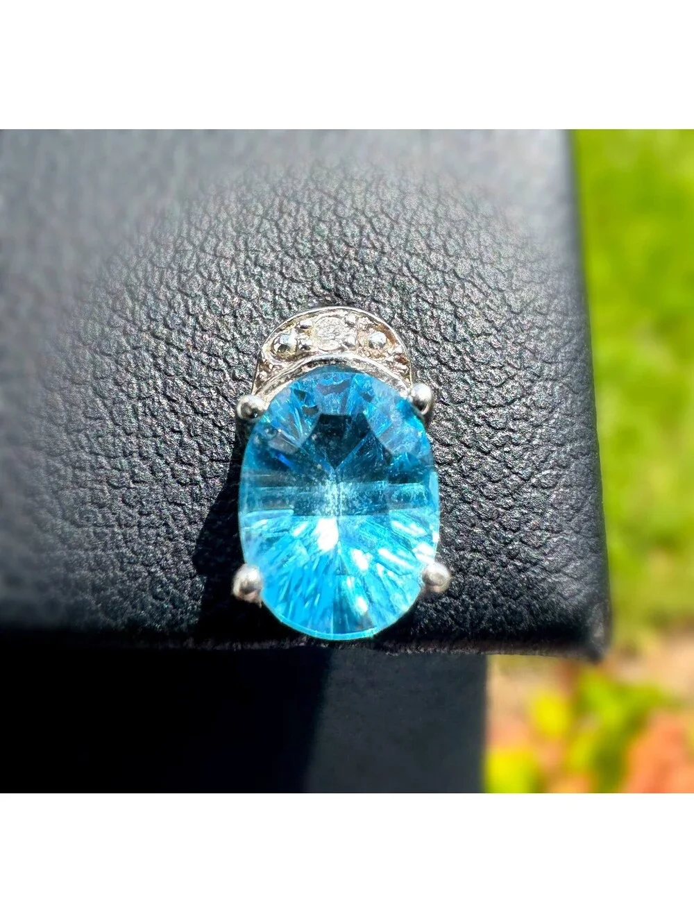 14k solid white gold aquamarine stone natural diamond 1.51CTW stud earrings